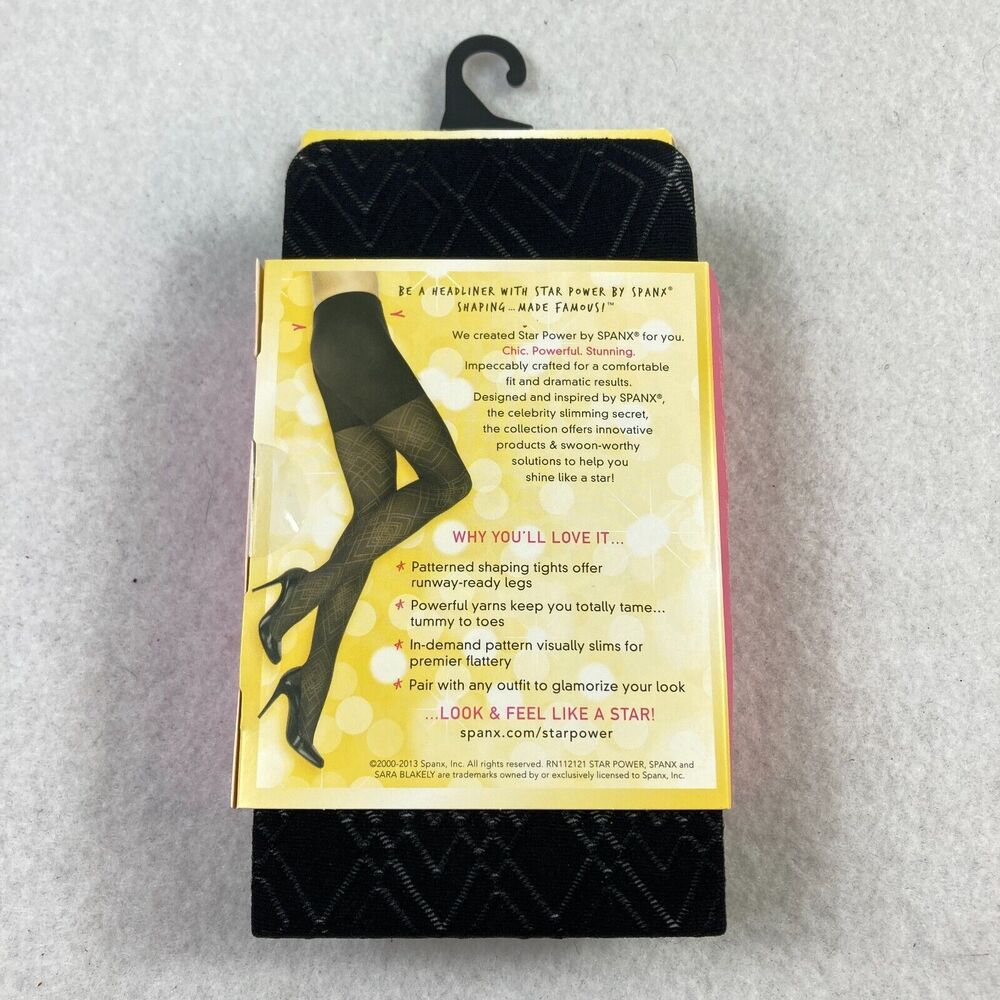 Star Power By Spanx Women Size B Shaping Tights Black Patterned Diamond Daze NWT - Picture 5 of 7